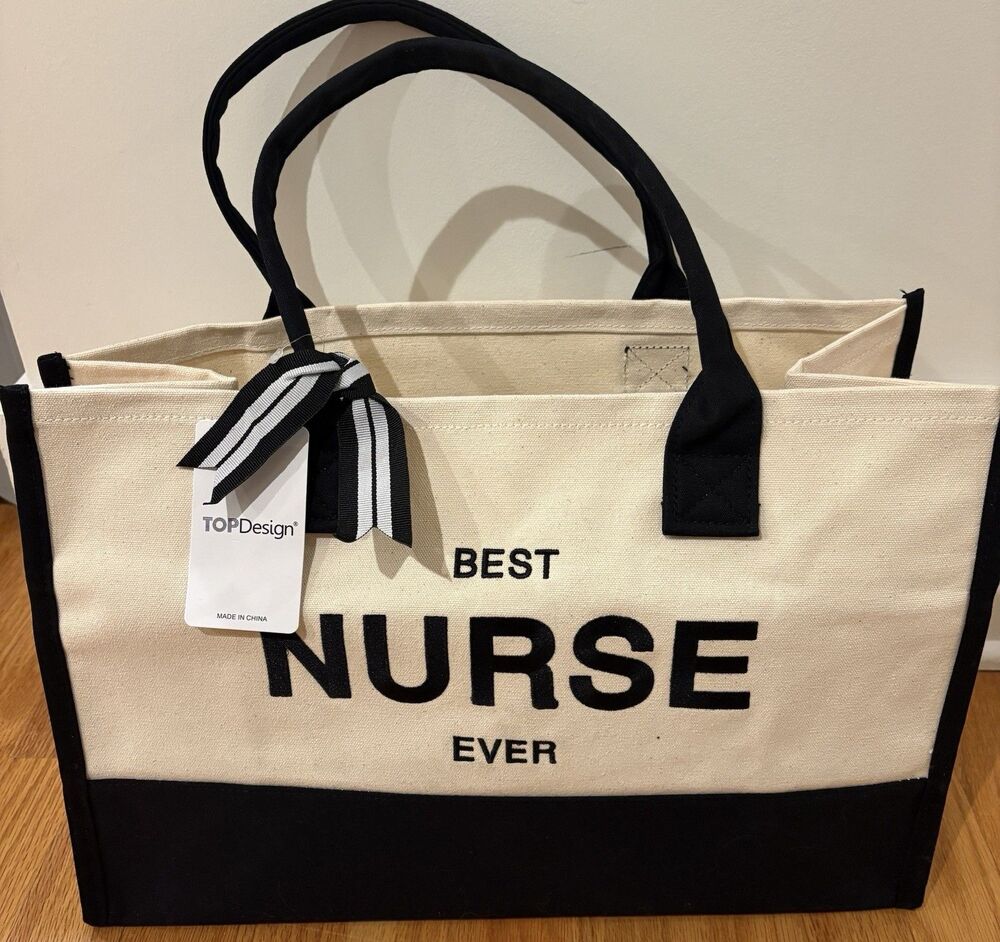 Canvas Beach Tote Bag Cotton Reusable Best Nurse Ever RN Appreciation Grad Gift